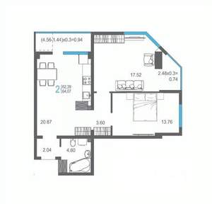 2-к квартира, строящийся дом, 64м2, 13/17 этаж