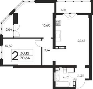 2-к квартира, строящийся дом, 71м2, 8/19 этаж