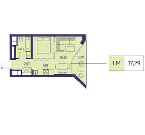 1-к квартира, вторичка, 37м2, 3/20 этаж