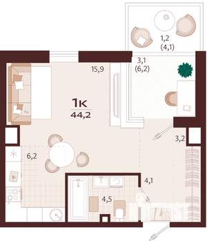 1-к квартира, строящийся дом, 38м2, 9/9 этаж