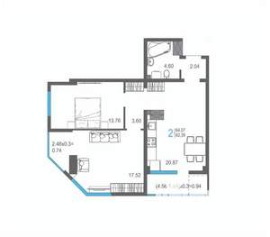 2-к квартира, строящийся дом, 64м2, 10/17 этаж