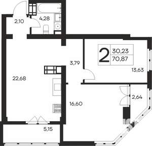 2-к квартира, строящийся дом, 71м2, 12/19 этаж