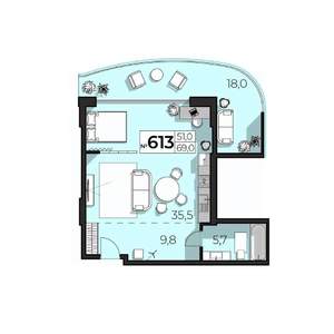 2-к квартира, строящийся дом, 69м2, 6/6 этаж