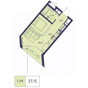 1-к квартира, вторичка, 37м2, 6/23 этаж