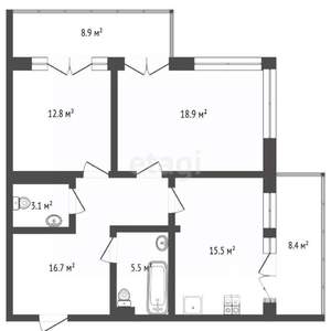 2-к квартира, вторичка, 90м2, 2/4 этаж