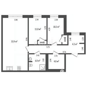 3-к квартира, вторичка, 84м2, 7/8 этаж