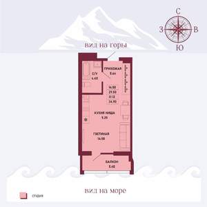 Студия квартира, вторичка, 31м2, 2/16 этаж