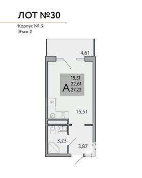 1-к квартира, вторичка, 27м2, 2/3 этаж