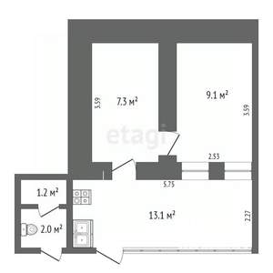 2-к квартира, вторичка, 33м2, 1/1 этаж