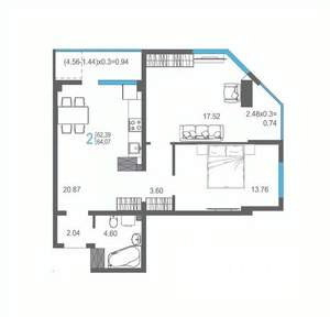 2-к квартира, вторичка, 64м2, 14/17 этаж