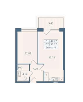 1-к квартира, вторичка, 50м2, 4/8 этаж