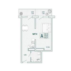 1-к квартира, вторичка, 59м2, 8/9 этаж