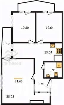 3-к квартира, вторичка, 81м2, 4/7 этаж