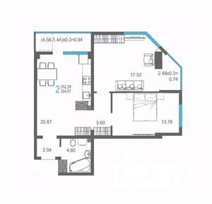 2-к квартира, вторичка, 64м2, 12/17 этаж