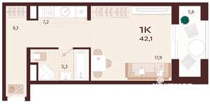 1-к квартира, вторичка, 42м2, 5/9 этаж