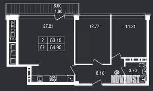 2-к квартира, вторичка, 65м2, 6/8 этаж