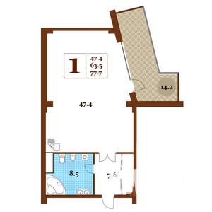 Студия квартира, вторичка, 78м2, 9/15 этаж