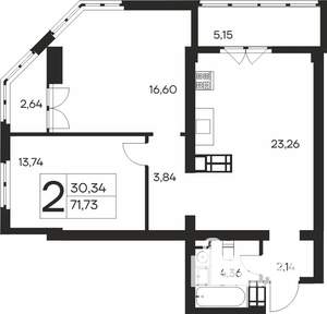 2-к квартира, вторичка, 72м2, 19/19 этаж