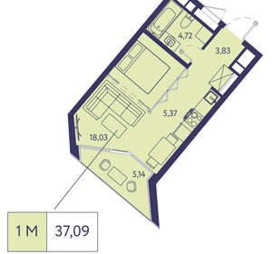 1-к квартира, вторичка, 37м2, 13/20 этаж
