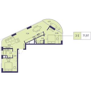 3-к квартира, строящийся дом, 72м2, 16/20 этаж