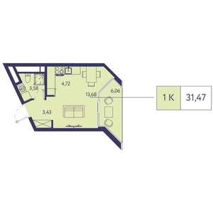 Студия квартира, строящийся дом, 31м2, 16/20 этаж
