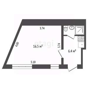 1-к квартира, вторичка, 24м2, 2/2 этаж