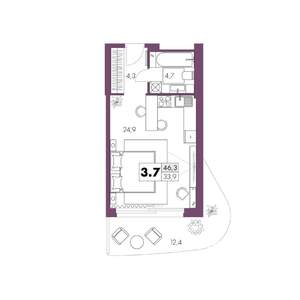 1-к квартира, строящийся дом, 46м2, 3/6 этаж