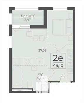 2-к квартира, строящийся дом, 45м2, 9/15 этаж