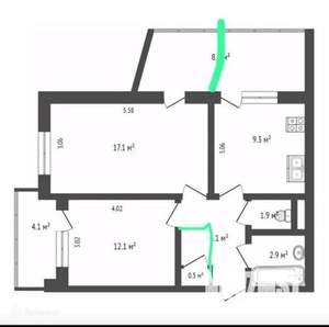 2-к квартира, вторичка, 63м2, 7/9 этаж