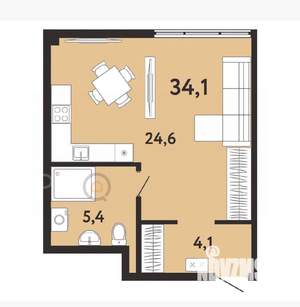 Студия квартира, сданный дом, 34м2, 3/7 этаж