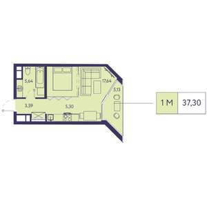 1-к квартира, строящийся дом, 37м2, 12/20 этаж