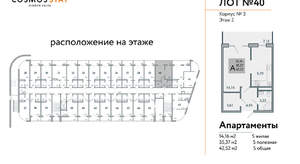 1-к квартира, строящийся дом, 43м2, 2/9 этаж
