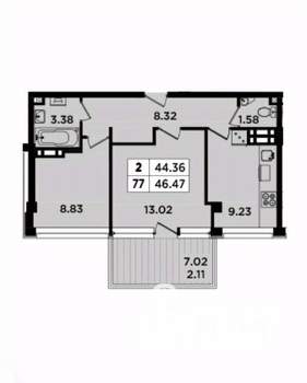 2-к квартира, вторичка, 46м2, 7/8 этаж