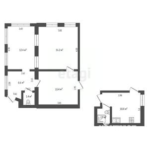 2-к квартира, вторичка, 57м2, 2/2 этаж