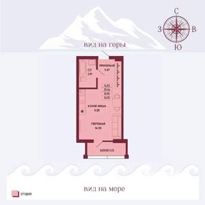 Студия квартира, вторичка, 31м2, 5/16 этаж