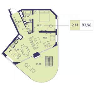 2-к квартира, вторичка, 84м2, 7/20 этаж