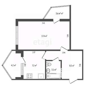 1-к квартира, вторичка, 44м2, 3/9 этаж