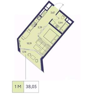 1-к квартира, вторичка, 38м2, 6/20 этаж