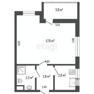 1-к квартира, вторичка, 26м2, 9/9 этаж