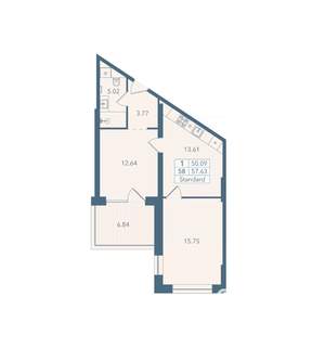 2-к квартира, вторичка, 58м2, 3/8 этаж