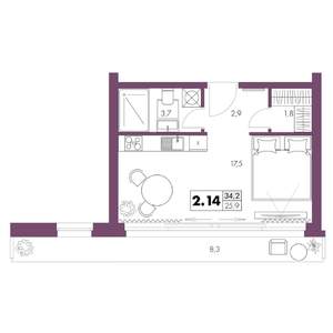 Студия квартира, вторичка, 34м2, 2/6 этаж