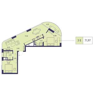 3-к квартира, вторичка, 72м2, 6/20 этаж