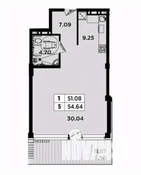 1-к квартира, вторичка, 55м2, 2/8 этаж