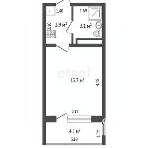 1-к квартира, вторичка, 18м2, 3/8 этаж