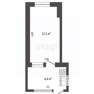 1-к квартира, вторичка, 19м2, 2/2 этаж
