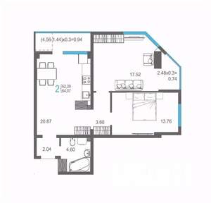 2-к квартира, строящийся дом, 64м2, 11/17 этаж