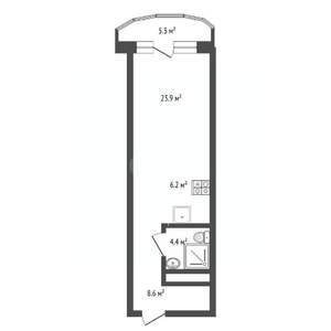 Студия квартира, вторичка, 48м2, 12/15 этаж