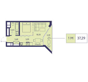 1-к квартира, вторичка, 37м2, 12/20 этаж