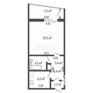 1-к квартира, вторичка, 45м2, 1/6 этаж