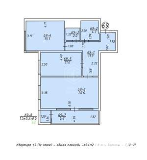 2-к квартира, вторичка, 70м2, 10/16 этаж